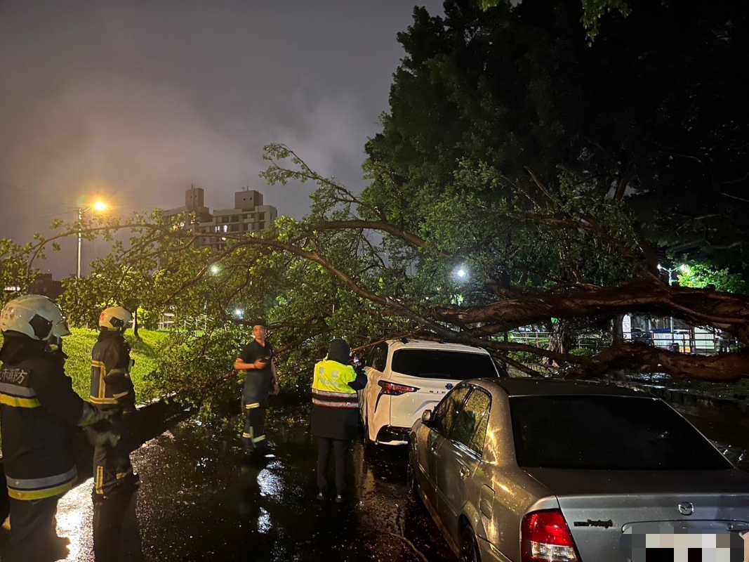 雨炸北臺/北投警不畏風雨 暗夜排除河堤倒塌路樹