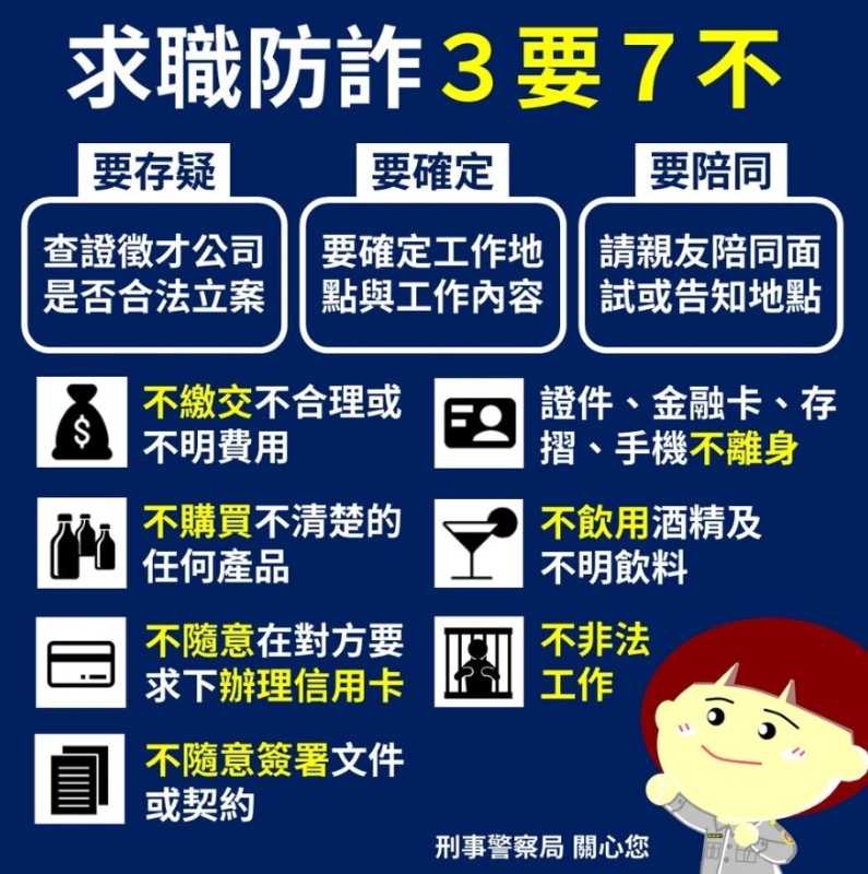 暑期求職誘惑多 保警宣導三要七不原則防詐騙