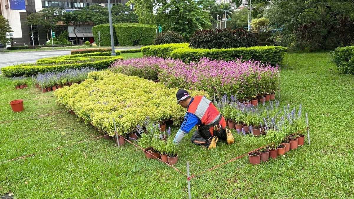 花草繽紛與國同慶 仁愛圓環十月佳景。（圖/北市政府工務局提供）